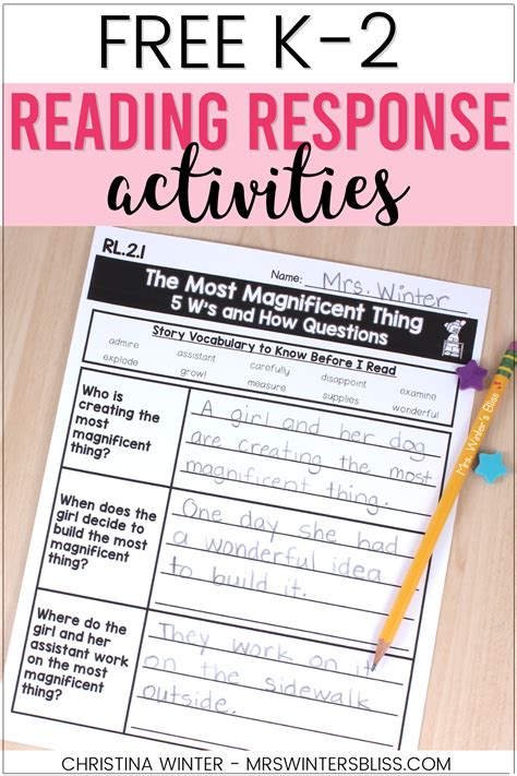 Free Reading Response Activities For K 2 Students Reading Response Worksheet - Reading Response Worksheet