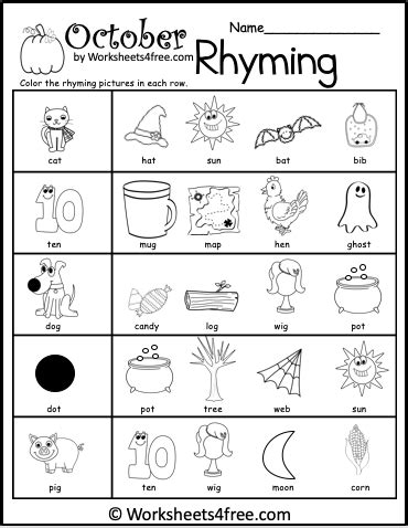 Free Rhyming Worksheet For October Worksheets4free Prek Rhyming Words Worksheet - Prek Rhyming Words Worksheet