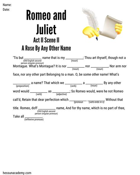Free Romeo And Juliet Mad Lib For Middle Romeo And Juliet For Elementary Students - Romeo And Juliet For Elementary Students