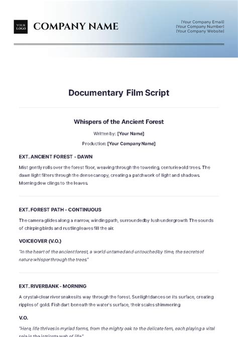 free sample documentary scripts format