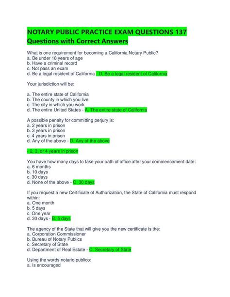 free sample questions cal notary world