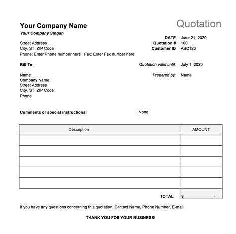 Free Sample Quotation Letter For Residential Services