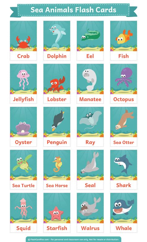 Free Sea Animals Flashcards Games4esl Sea Animals Pictures Printable - Sea Animals Pictures Printable