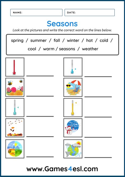 Free Seasons Worksheets Games4esl Season Worksheets For First Grade - Season Worksheets For First Grade