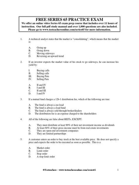 free series 65 practice exam testeachers online