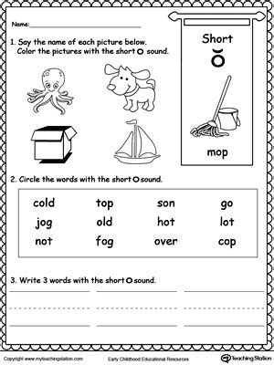 Free Short O Sound Worksheet Myteachingstation Com Short O  Worksheet For Kindergarten - Short'o' Worksheet For Kindergarten