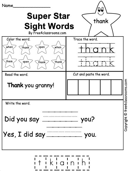Free Sight Word Worksheet Thank Free4classrooms Sight Word Find Worksheet - Sight Word Find Worksheet