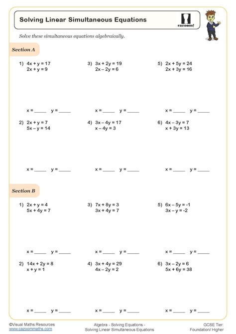 Free Simultaneous Equations Worksheets Feed Our Life Simultaneous Linear Equations Worksheet - Simultaneous Linear Equations Worksheet