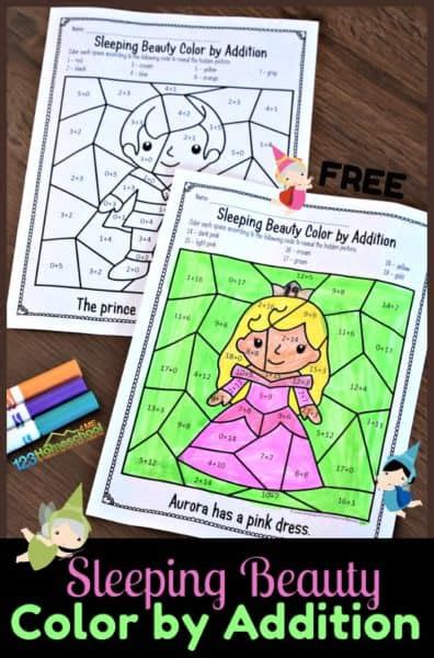 Free Sleeping Beauty Color By Addition Worksheets For Kindergarten Math Coloring Sheets - Kindergarten Math Coloring Sheets