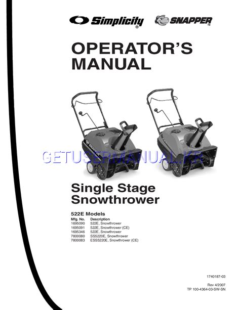 Free Snapper Manuals