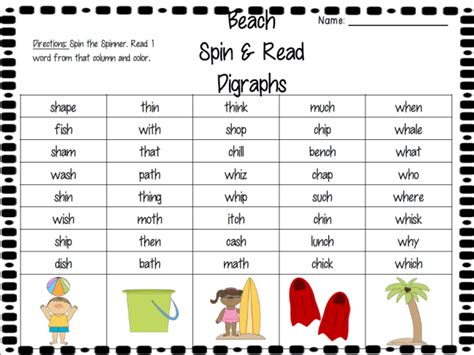 Free Spin Amp Read Digraphs Printable Game Teach First Grade Digraph Words - First Grade Digraph Words