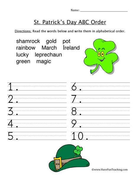 Free St Patricku0027s Day Alpahbetical Order Worksheets St  Patrick S Kindergarten Worksheet - St. Patrick's Kindergarten Worksheet