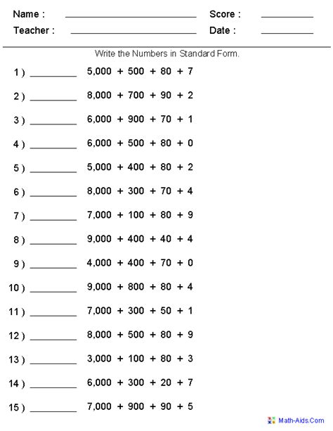 Free Standard Form Worksheets Printables Standard Form Math Worksheets - Standard Form Math Worksheets