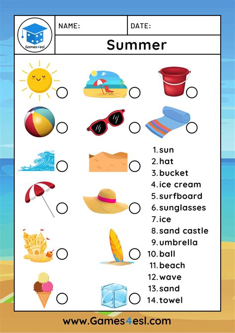 Free Summer Worksheets For Kids Games4esl Summer Worksheet For Kids - Summer Worksheet For Kids