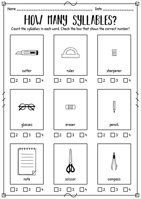 Free Syllable Worksheet For Kindergarten Kindergarten Syllable - Kindergarten Syllable