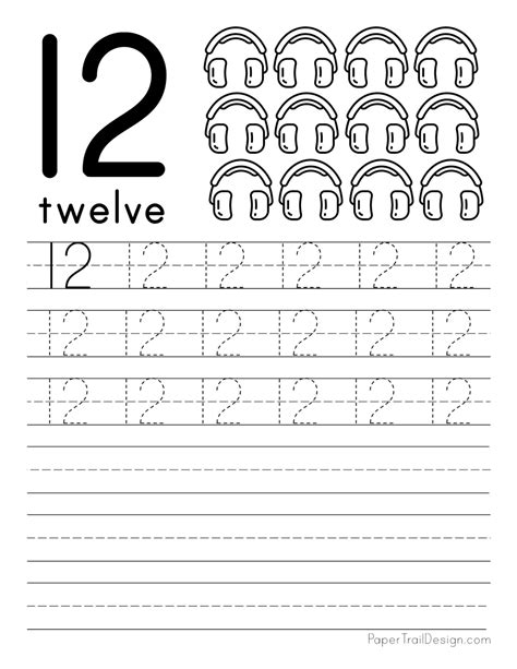 Free Trace And Write Number 12 Worksheets For Kindergarten Math Worksheet Number 12 - Kindergarten Math Worksheet Number 12