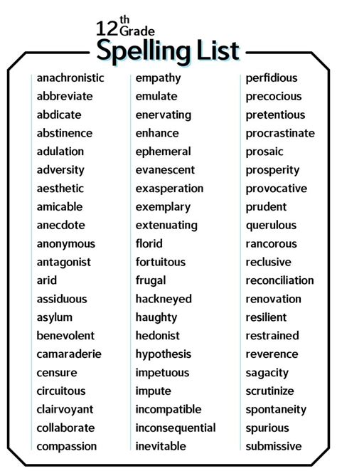 Free Vocabulary Lists For Grade 12 Student Handouts Vocabulary Lists By Grade - Vocabulary Lists By Grade