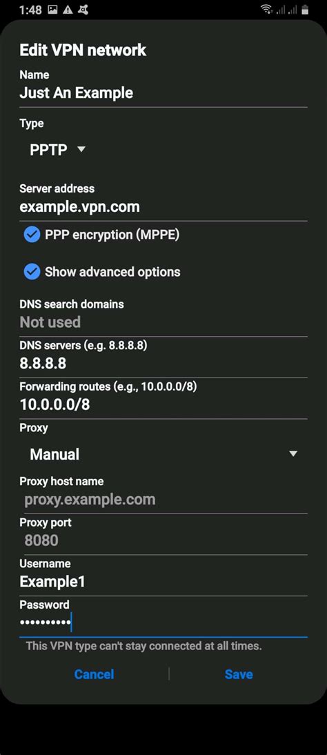 free vpn server settings for android