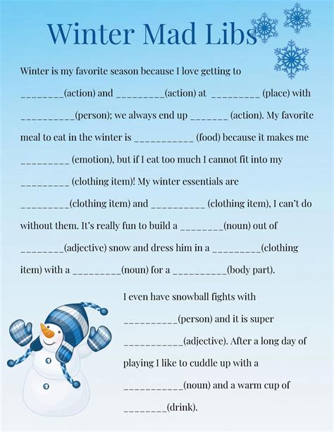 Free Winter Mad Libs Printable A Word Game Mad Lib Worksheet - Mad Lib Worksheet
