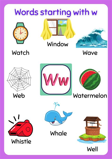 Free Words Starting With Letter W Myteachingstation Com Kindergarten Words That Start With W - Kindergarten Words That Start With W