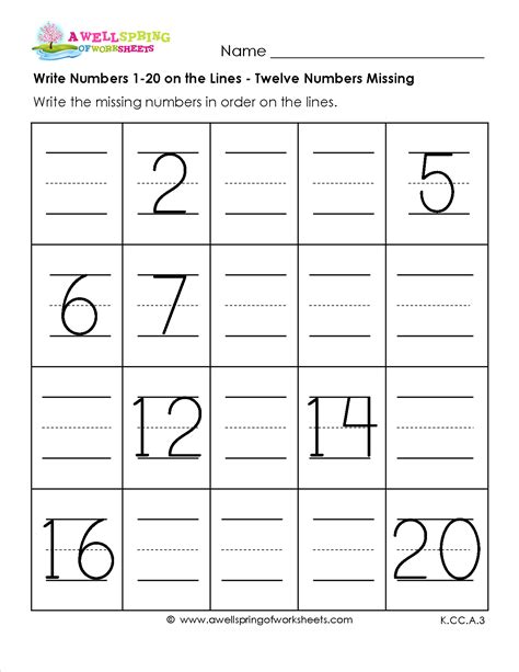 Free Writing Numbers 1 To 20 Worksheets The Writing 1 20 - Writing 1-20