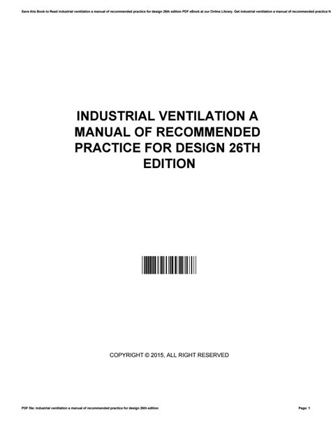 Download Free Copy Of Industrial Ventilation Manual Recommended Practice Design 26Th Edition 