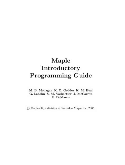 Read Online Free Ebook Maple 12 Introductory Programming Guide 