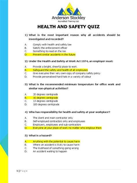 Read Free Health And Safety Test Questions Answers 