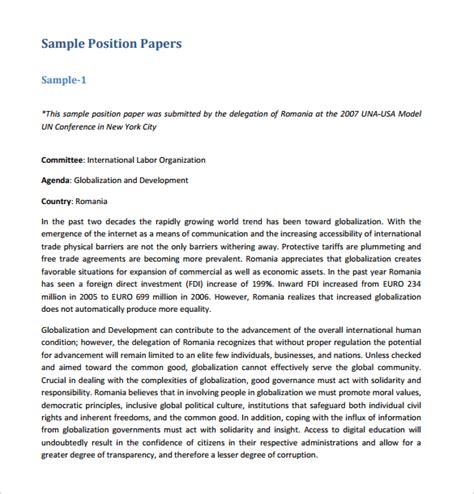Read Free Position Paper Examples 