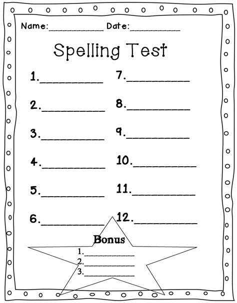 Full Download Free Printable Spelling Test Paper 