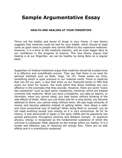 Read Free Sample Argumentative Essay Paper 