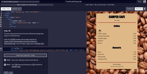 freeCodeCamp Learn Basic CSS by Building a Cafe Menu (1120) YouTube