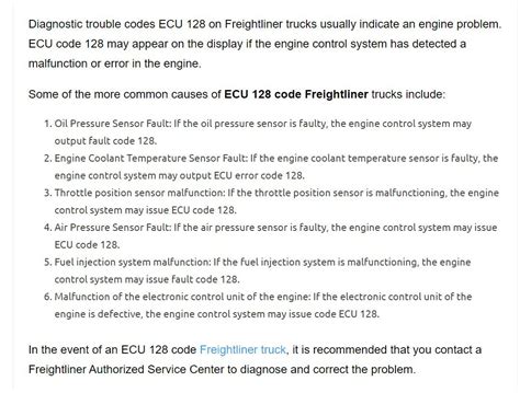 freightliner ecu 128 code