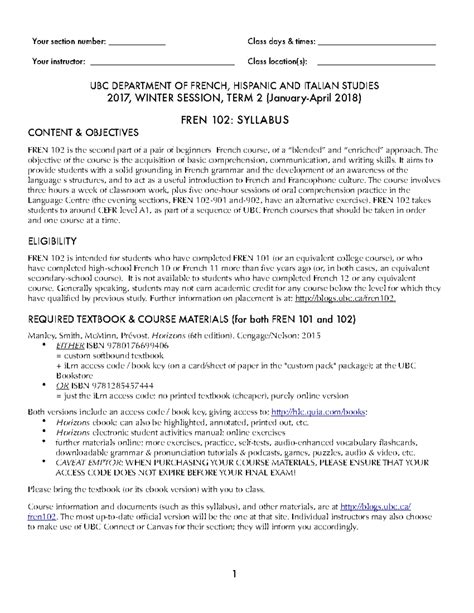 french 102 syllabus