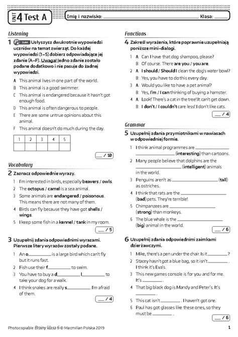 French 2 Unit 4 Test Answers