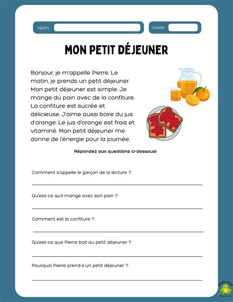 french comprehension passages for grade 6