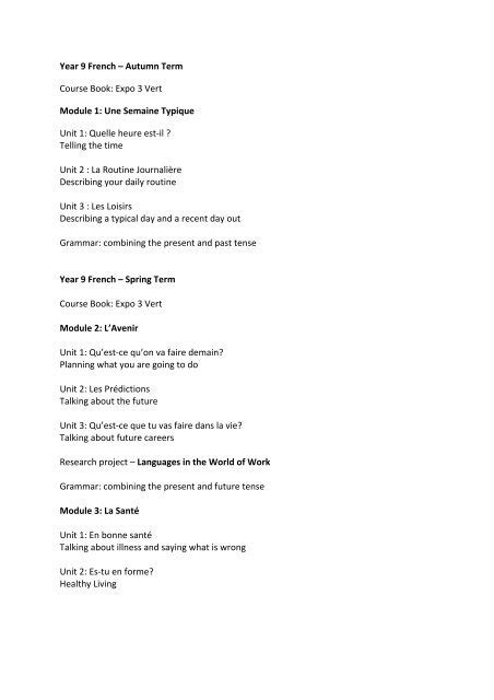French Expo 3 Module 1 Test Answers