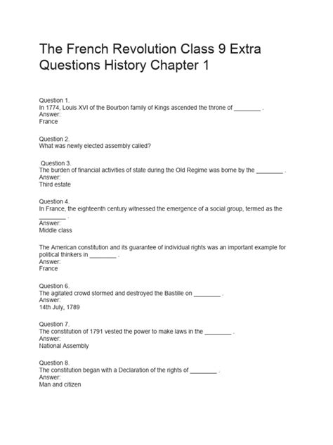 French Revolution Class 9 Extra Questions