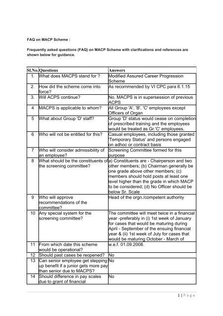 Read Frequently Asked Questions Faq On Macp Scheme With 