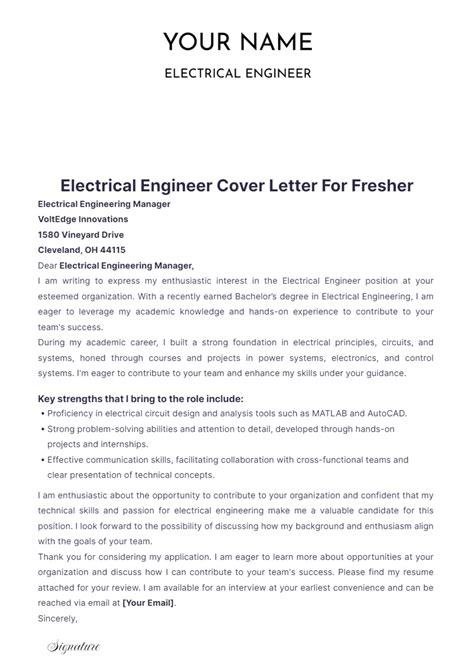 fresher in electrical engineering cover letter