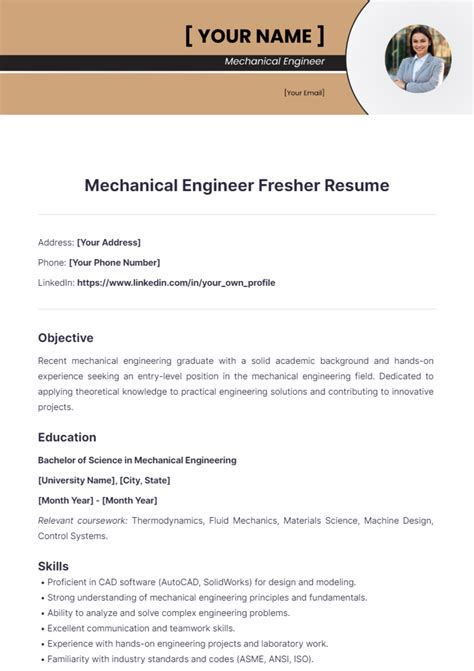 Fresher Mechanical Engineer Resume