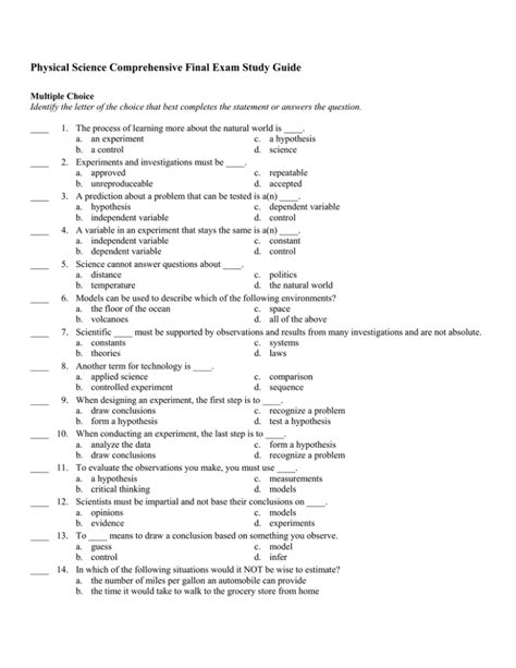 Download Freshman Physical Science Study Guide Answers 