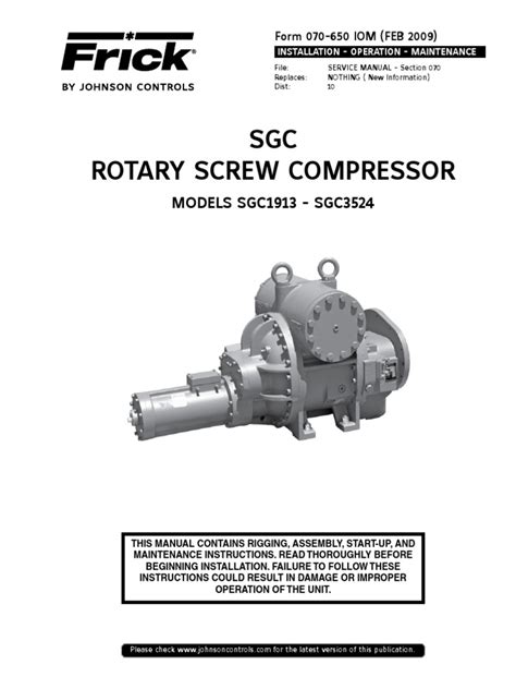 Frick Screw Compressor Kit Manual