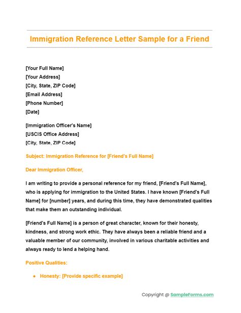 Friend Reference Letter For Immigration