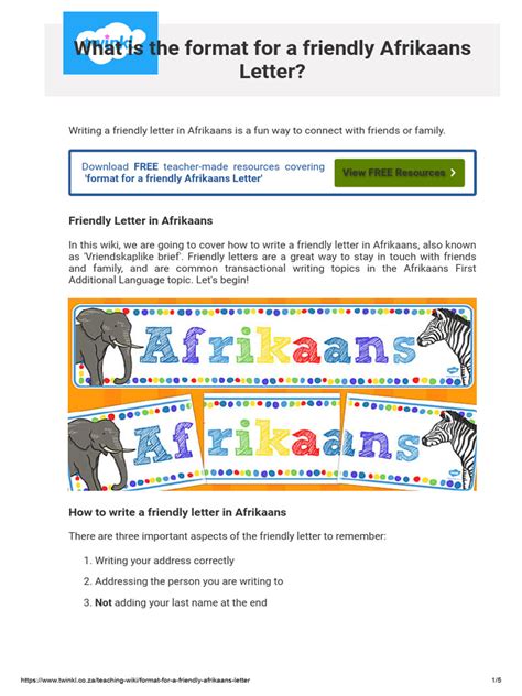 Friendly Afrikaans Letter Examples