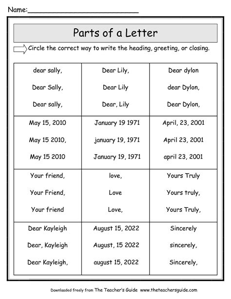 Friendly Letter Activities For 2nd Grade Students Parts Of A Letter For Kids - Parts Of A Letter For Kids