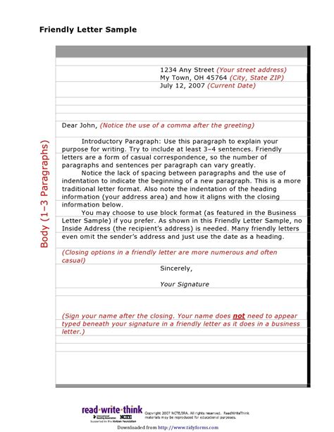 Friendly Letter Example 7th Grade