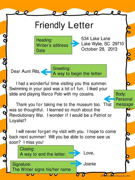 Friendly Letter Sample 4th Grade