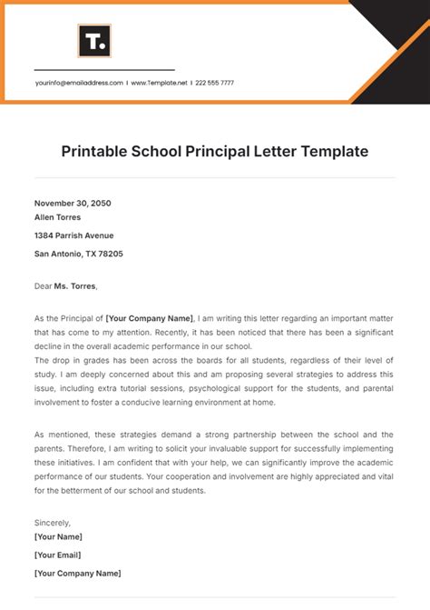 friendly letter to principal
