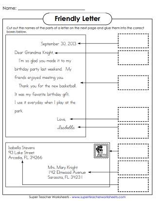 Friendly Letter Worksheets Super Teacher Worksheets Parts Of A Letter For Kids - Parts Of A Letter For Kids